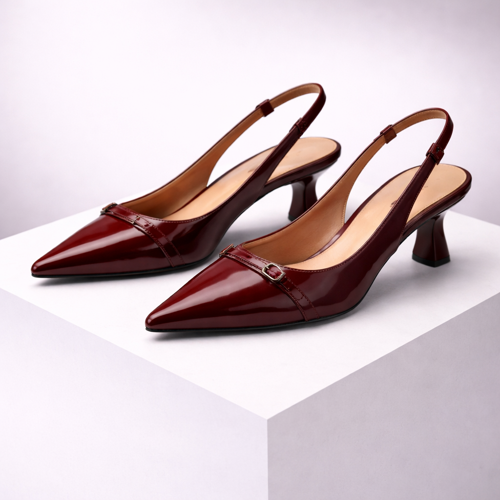 Women's Italian leather slingback pumps with pointed toe