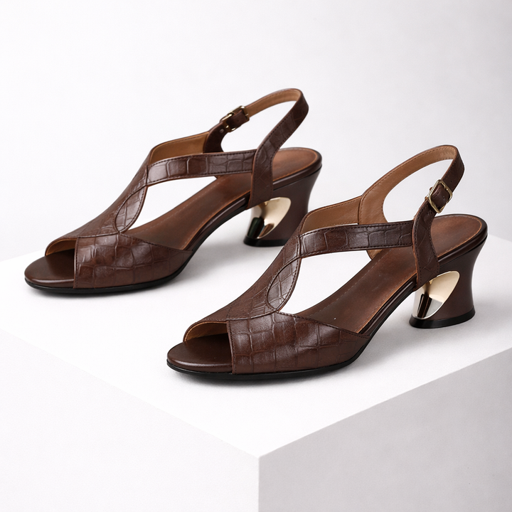 Women's Italian Leather T-Strap Heeled Sandals | Elegant All-Day Comfort Design 0
