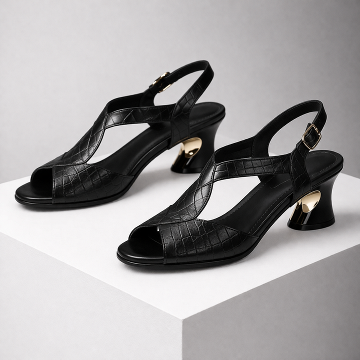 Women's Italian Leather T-Strap Heeled Sandals | Elegant All-Day Comfort Design 2