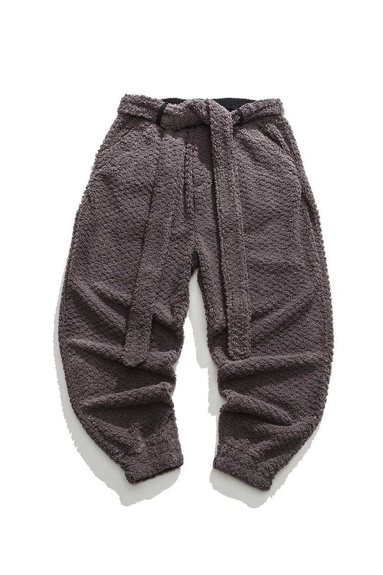 Men's lambswool sumo hem pants with relaxed drawstring fit