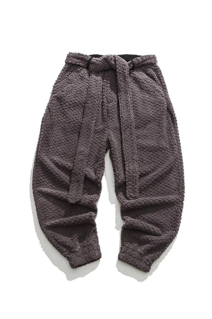 Men's lambswool sumo hem pants with relaxed drawstring fit