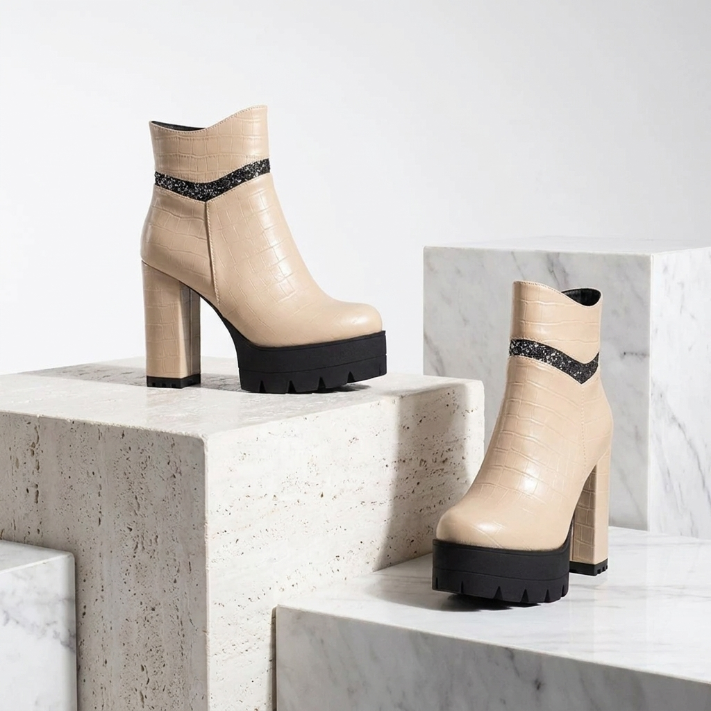 Women's Leather Ankle Boots | Bold Glamour with Chunky Block Heel 0