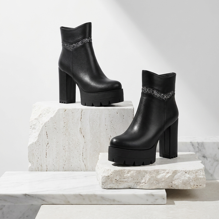 Women's Leather Ankle Boots | Bold Glamour with Chunky Block Heel 1