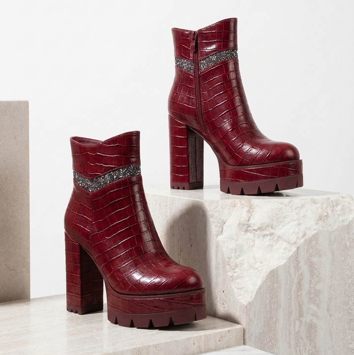 Women's Leather Ankle Boots | Bold Glamour with Chunky Block Heel 4
