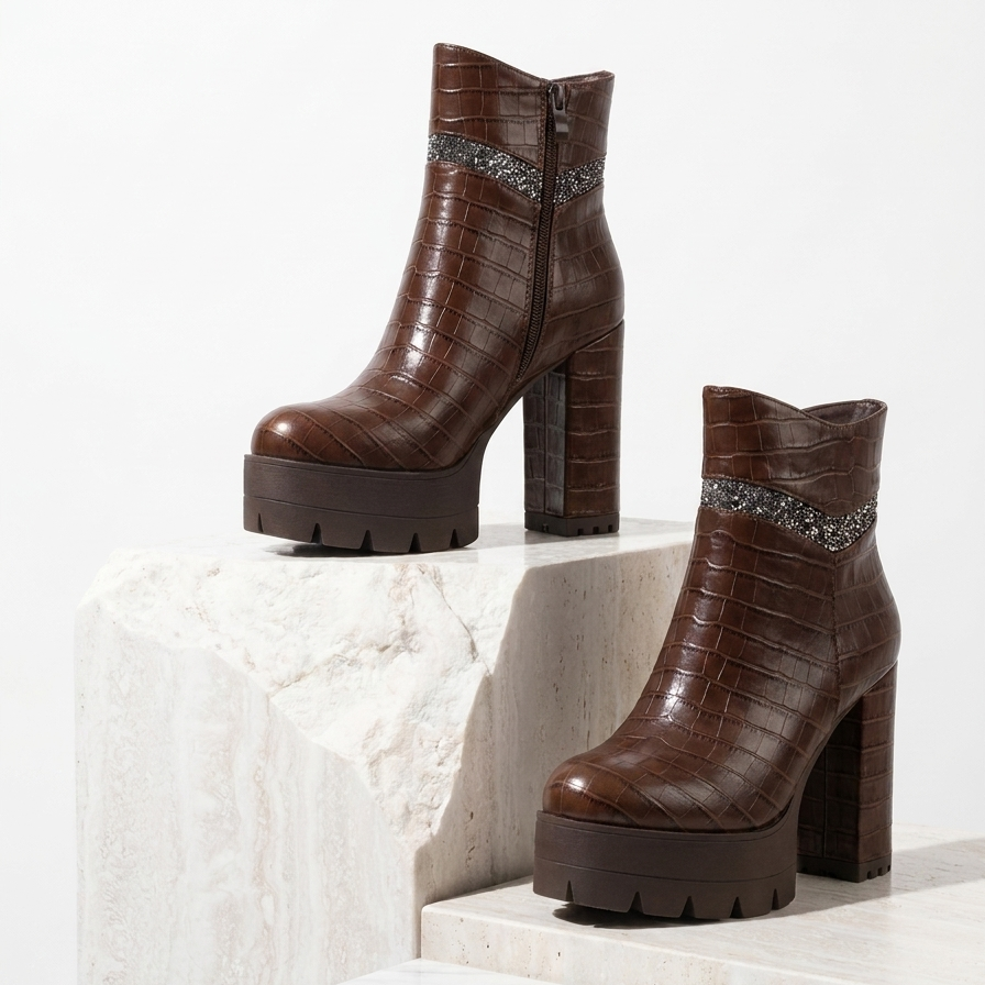 Women's Leather Ankle Boots | Bold Glamour with Chunky Block Heel 5