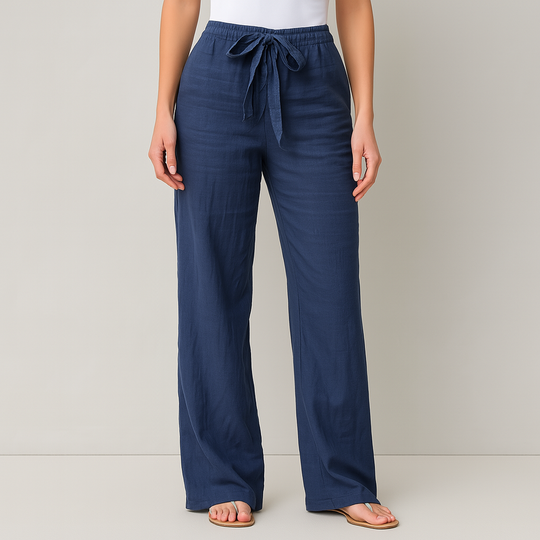Women's linen cotton blend pants with relaxed drawstring fit