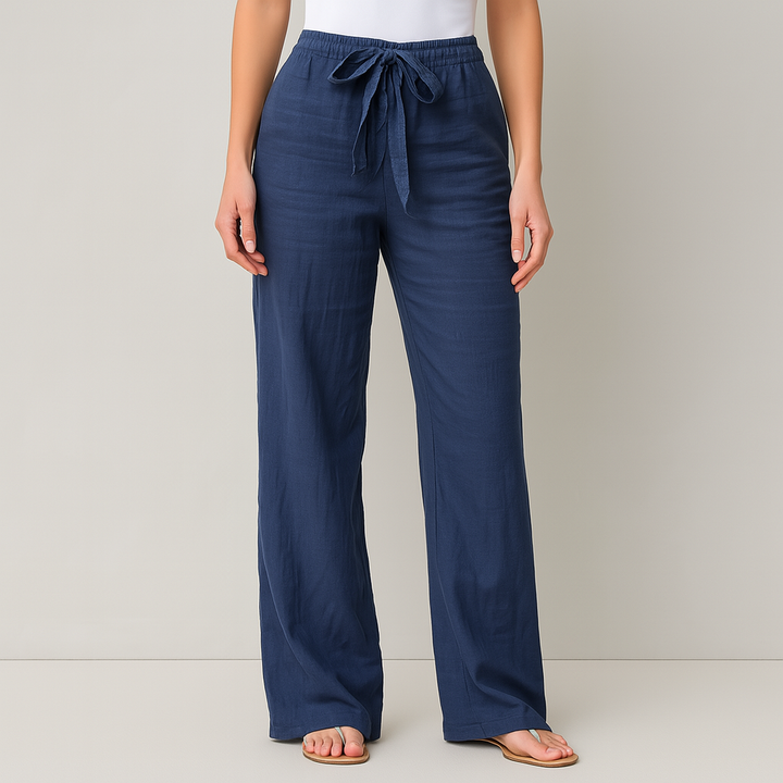 Women's linen cotton blend pants with relaxed drawstring fit