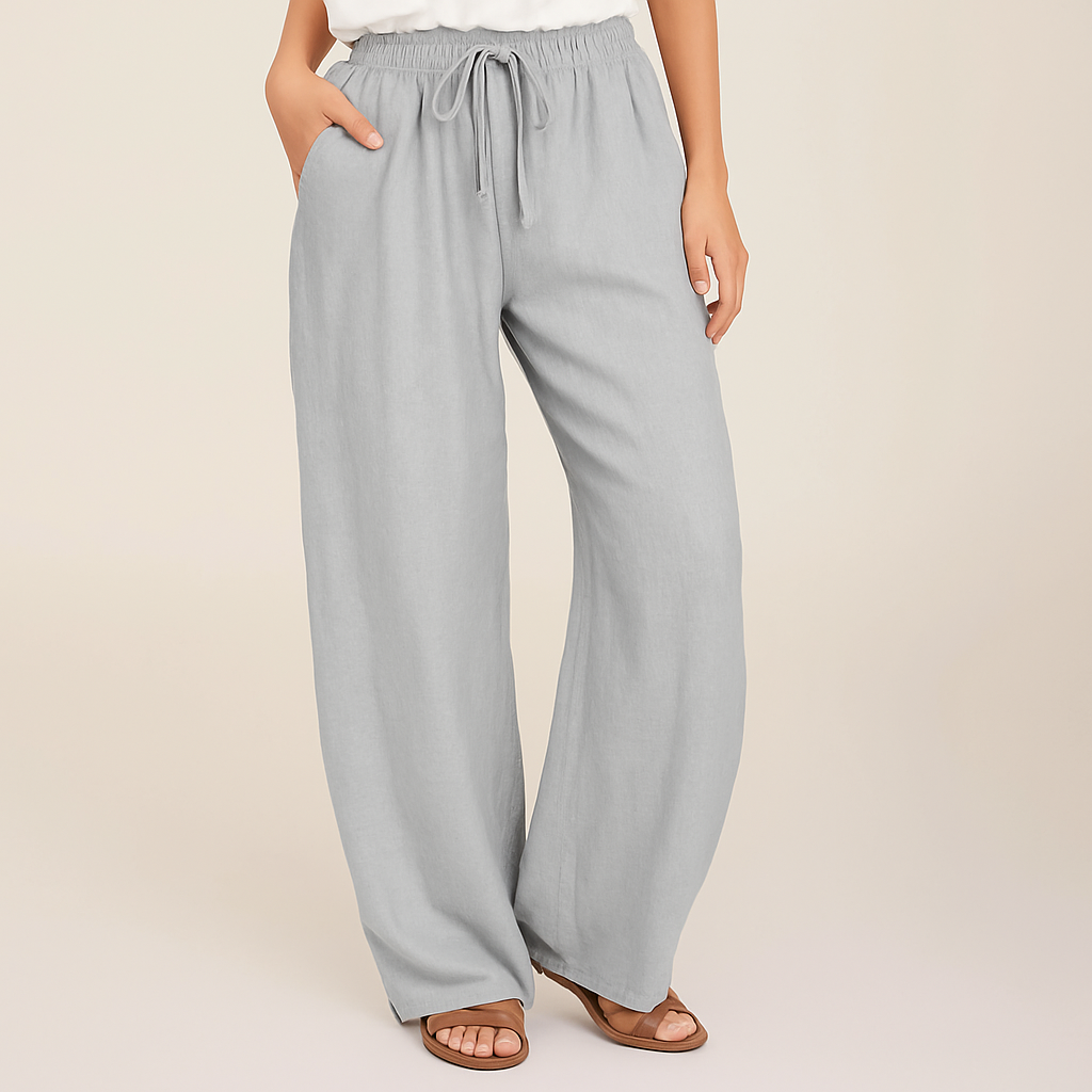 Women's wide-leg linen blend trousers with deep pockets
