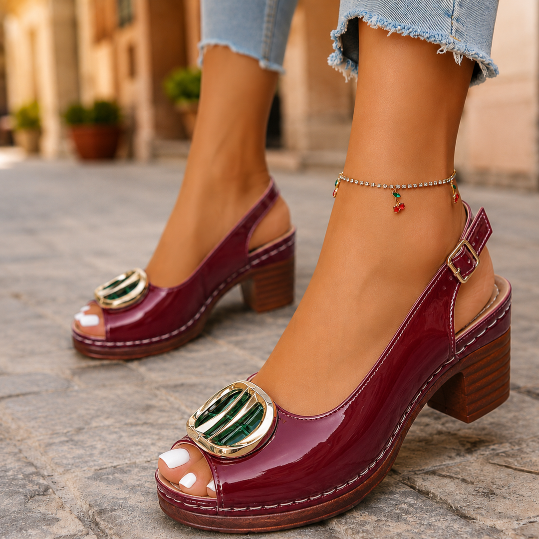 Women's Patent Leather Block Heel Sandals | Elegant All-Day Comfort Fit 1