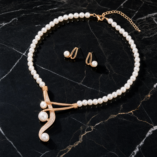Women's Pearl Necklace and Earring Set | Timeless Sculptural Elegance 0