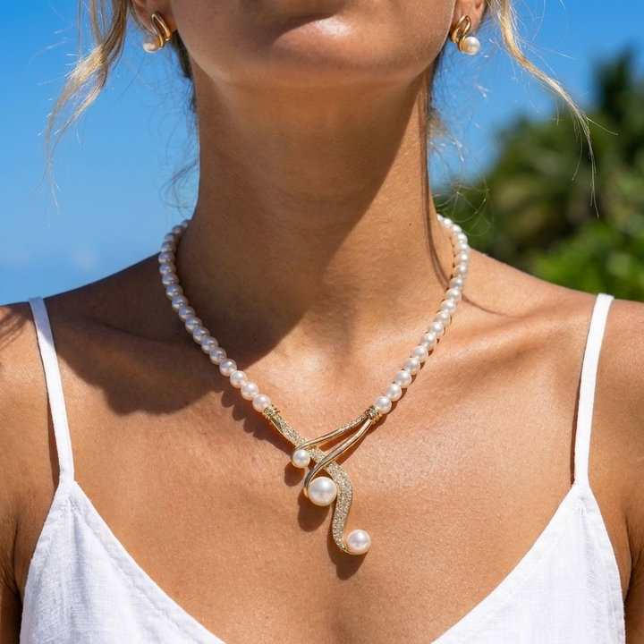 Women's Pearl Necklace and Earring Set | Timeless Sculptural Elegance 1