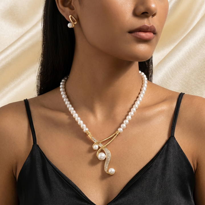 Women's Pearl Necklace and Earring Set | Timeless Sculptural Elegance 2