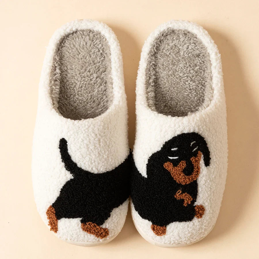 Women's Plush Dachshund Embroidered Slippers | Cozy Indoor Comfort Fit 1