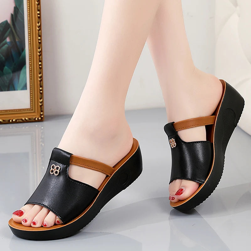Women's Premium Leather Open-Toe Sandals | Refined Comfort Style 1