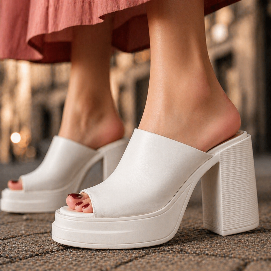 Women's Premium Leather Platform Mule Heels | All-Day Comfort with Sleek Open-Toe Design 5