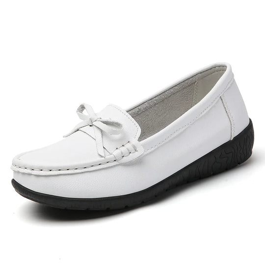 Women's leather slip-on loafers with cushioned footbed