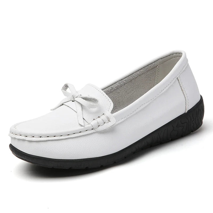 Women's leather slip-on loafers with cushioned footbed