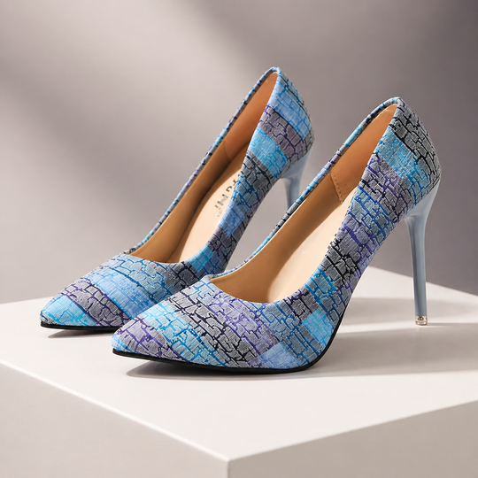 Women's Printed Leather Pointed Toe Heels | Bold Mosaic Elegance 0