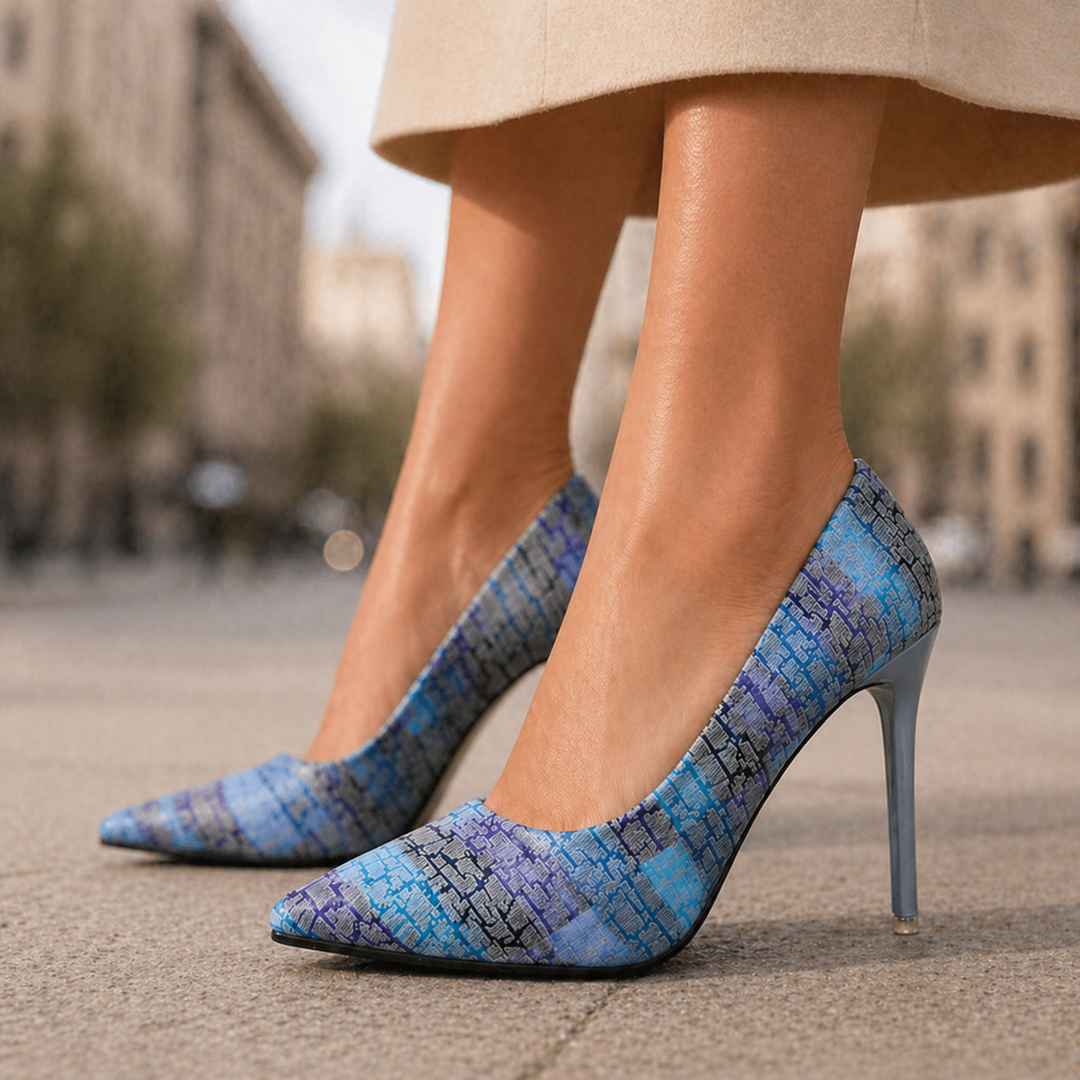 Women's Printed Leather Pointed Toe Heels | Bold Mosaic Elegance 1