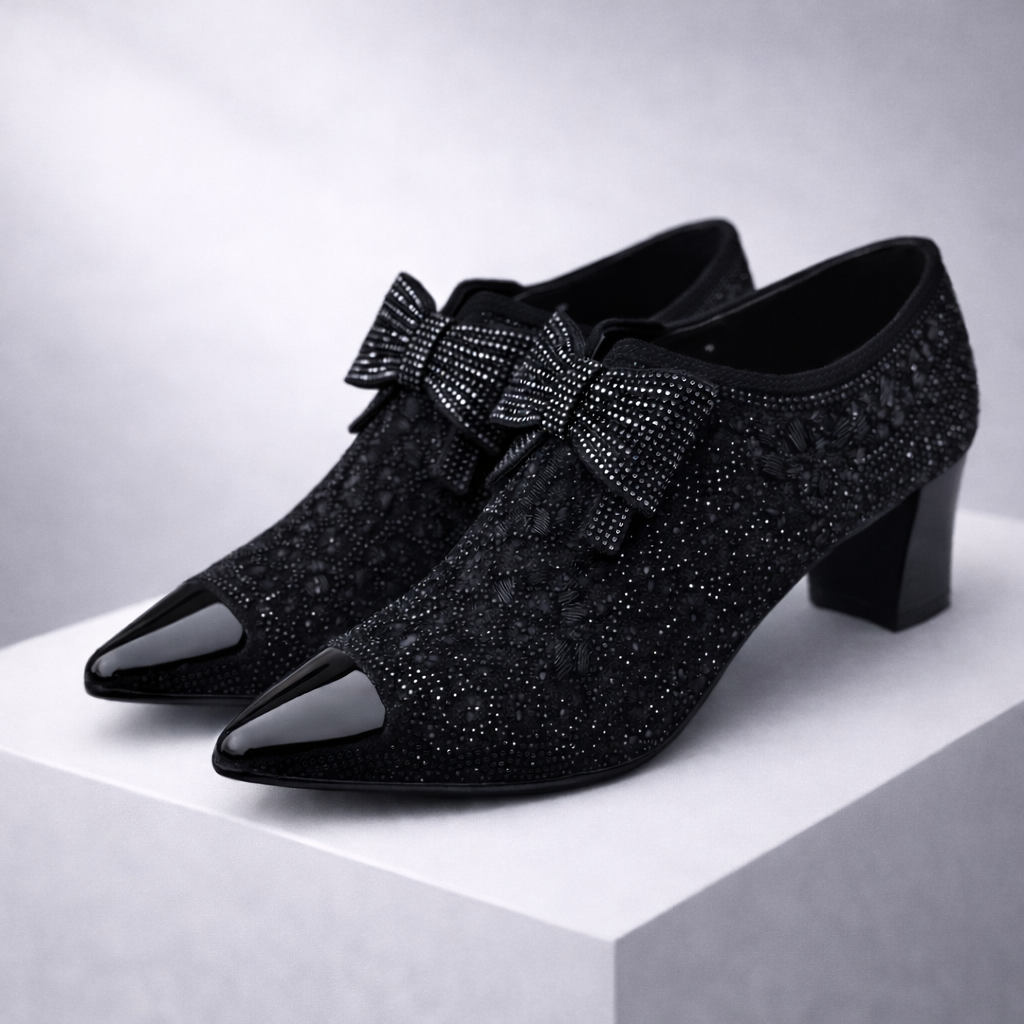 Women's Rhinestone Block Heels | Elegant Statement Bow Design 4
