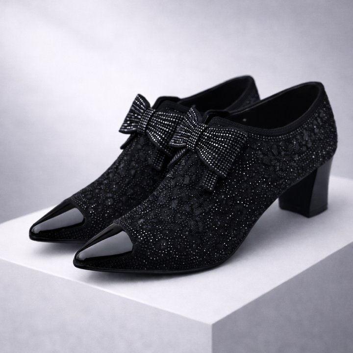 Women's Rhinestone Block Heels | Elegant Statement Bow Design 4