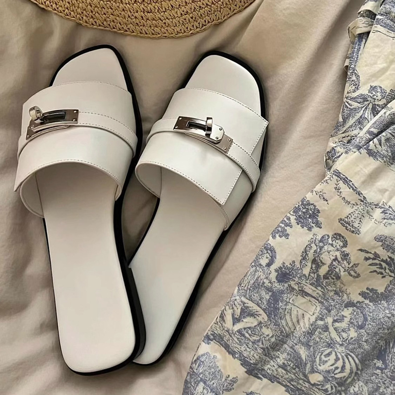 Women's Smooth Leather Square-Toe Slides | Elegant All-Day Comfort Design 0