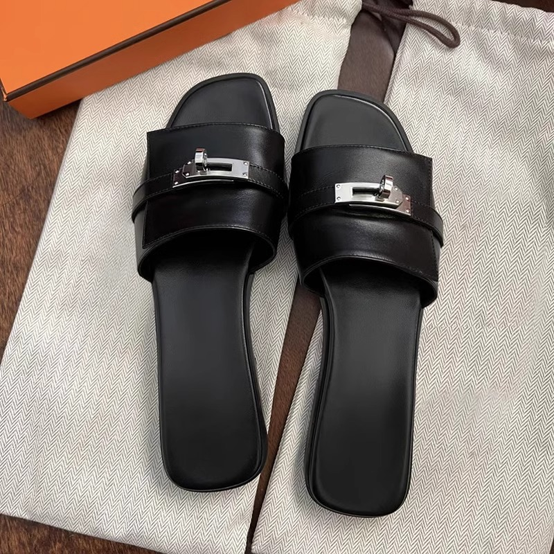 Women's Smooth Leather Square-Toe Slides | Elegant All-Day Comfort Design 1