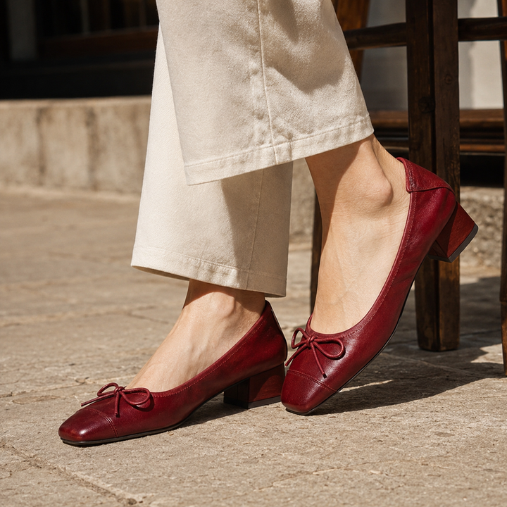 Women's Soft Upper Square Toe Heels | Elegant Parisian Style with Bow Detail 1