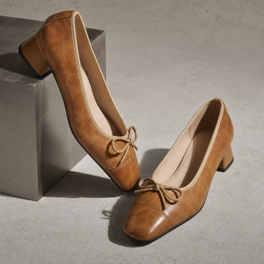 Women's Soft Upper Square Toe Heels | Elegant Parisian Style with Bow Detail 2