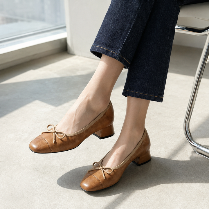 Women's Soft Upper Square Toe Heels | Elegant Parisian Style with Bow Detail 3