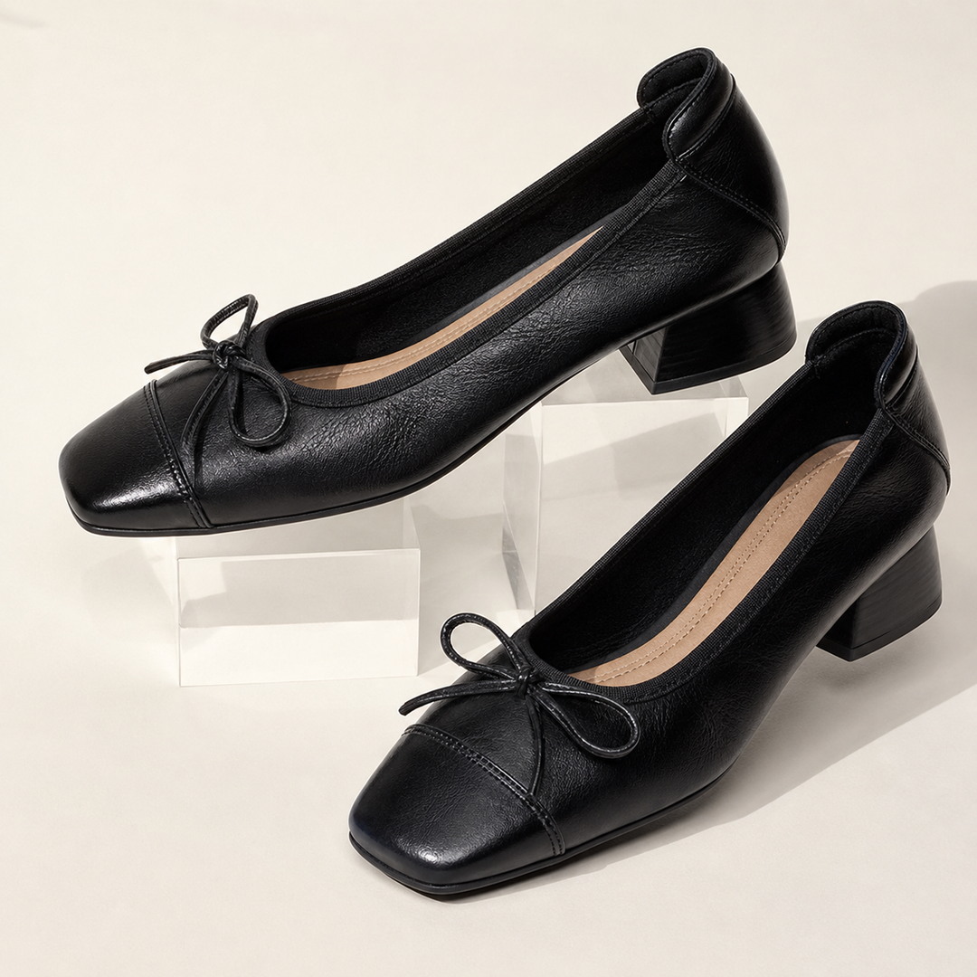 Women's Soft Upper Square Toe Heels | Elegant Parisian Style with Bow Detail 4