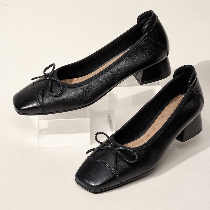 Women's Soft Upper Square Toe Heels | Elegant Parisian Style with Bow Detail 4