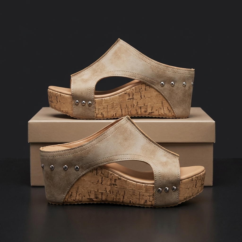 Women's Synthetic High Wedge Rivet Sandals | Bold Elevated Comfort Fit 4