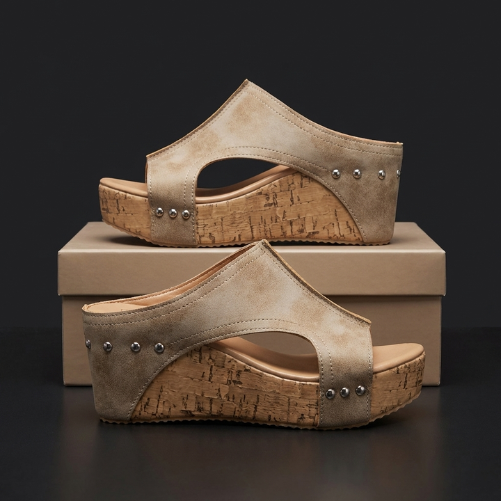 Women's Synthetic High Wedge Rivet Sandals | Bold Elevated Comfort Fit 4