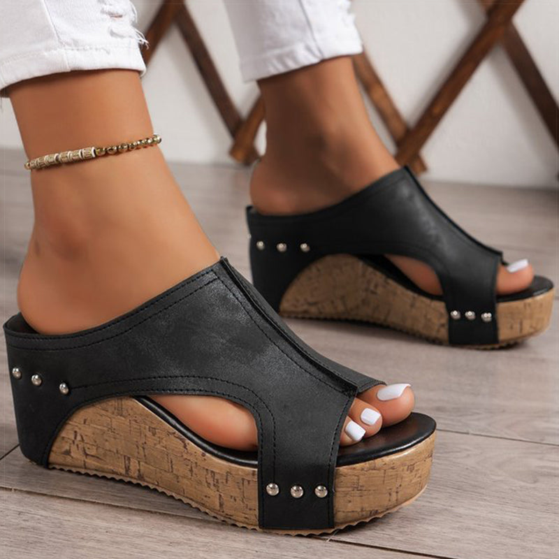 Women's Synthetic High Wedge Rivet Sandals | Bold Elevated Comfort Fit 6