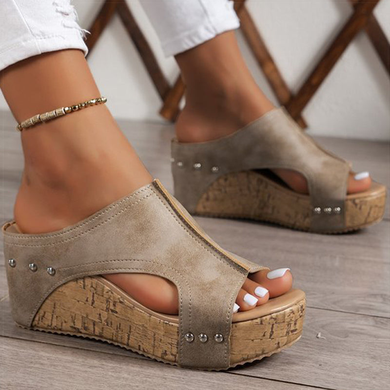 Women's Synthetic High Wedge Rivet Sandals | Bold Elevated Comfort Fit 7