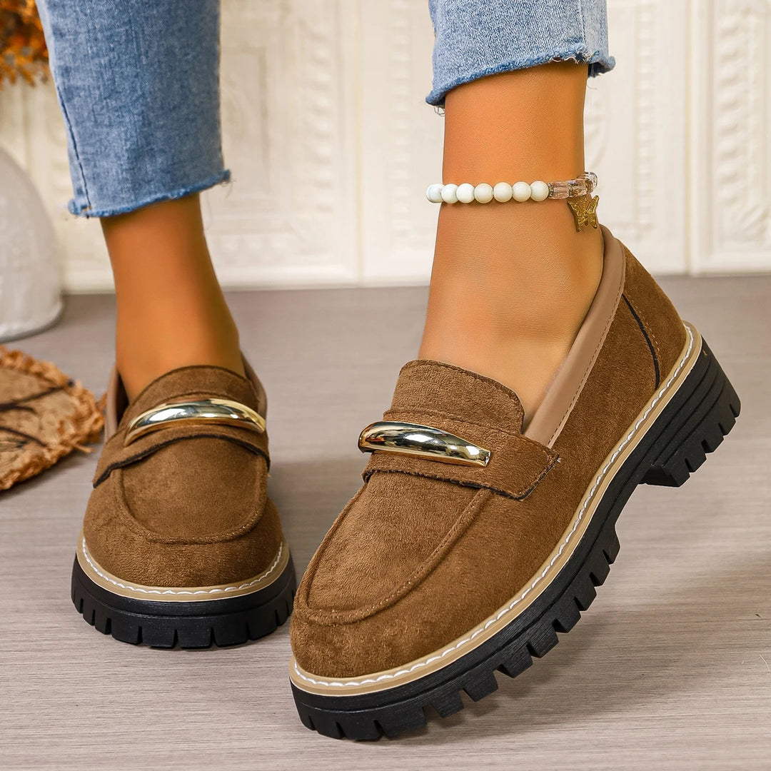 Women's Synthetic Vulcanized Loafers | Retro Comfort with Thick Heel Design 1