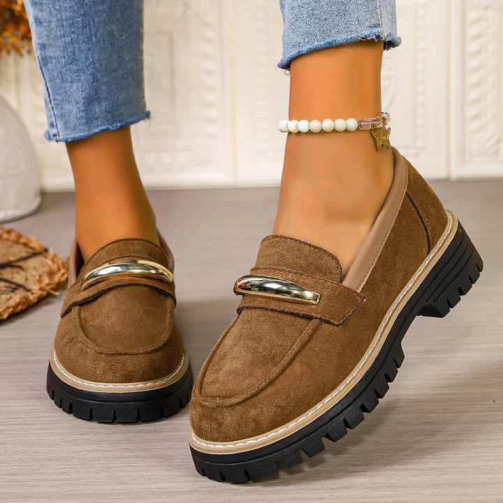 Women's Synthetic Vulcanized Loafers | Retro Comfort with Thick Heel Design 1