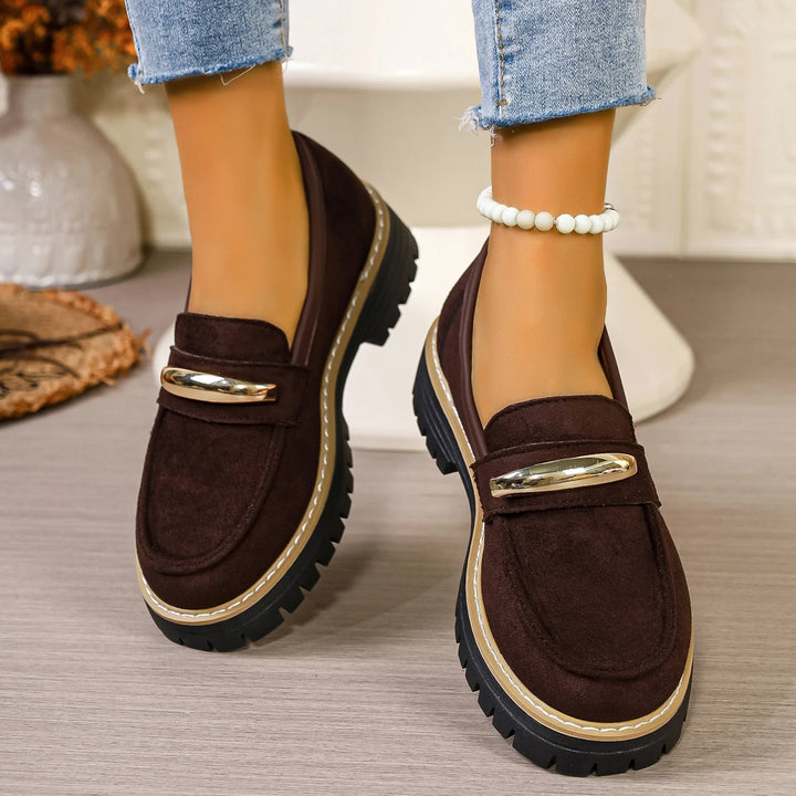 Women's Synthetic Vulcanized Loafers | Retro Comfort with Thick Heel Design 2