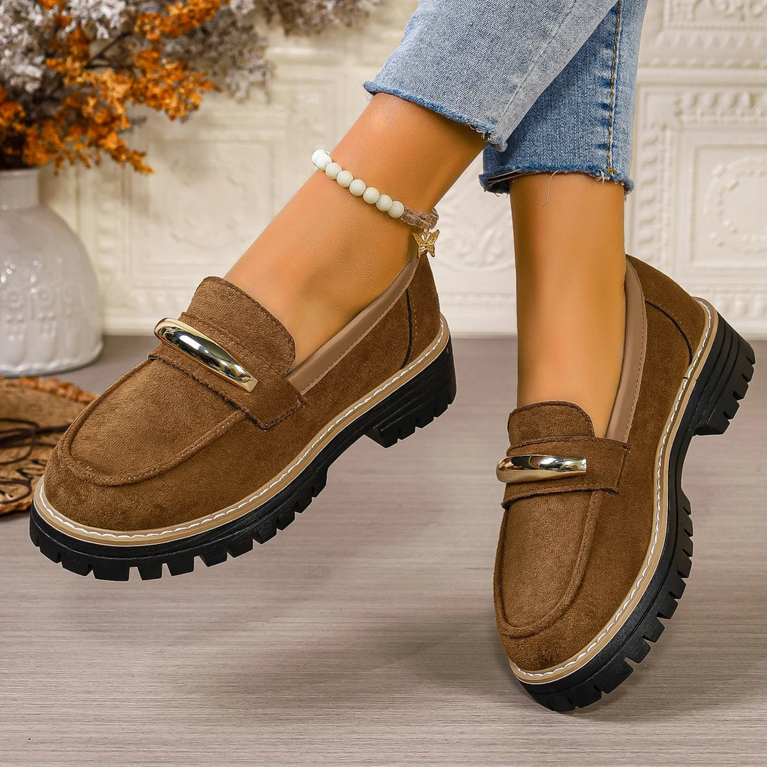 Women's Synthetic Vulcanized Loafers | Retro Comfort with Thick Heel Design 3