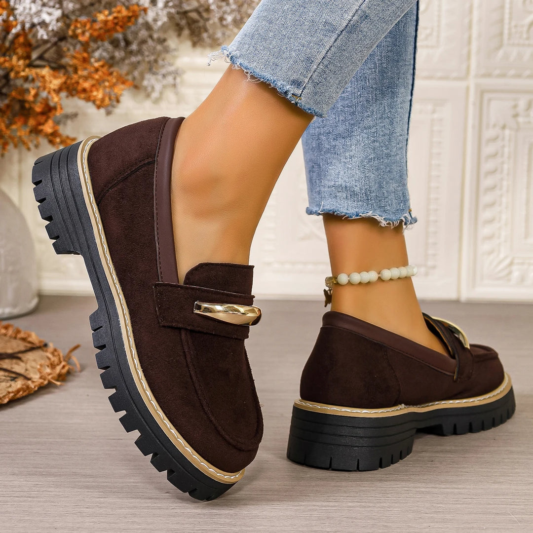 Women's Synthetic Vulcanized Loafers | Retro Comfort with Thick Heel Design 4