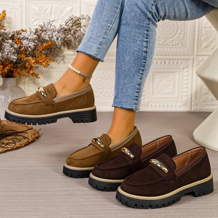 Women's Synthetic Vulcanized Loafers | Retro Comfort with Thick Heel Design 5