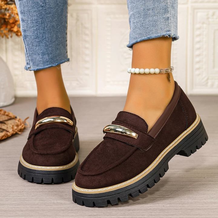 Women's Synthetic Vulcanized Loafers | Retro Comfort with Thick Heel Design 6