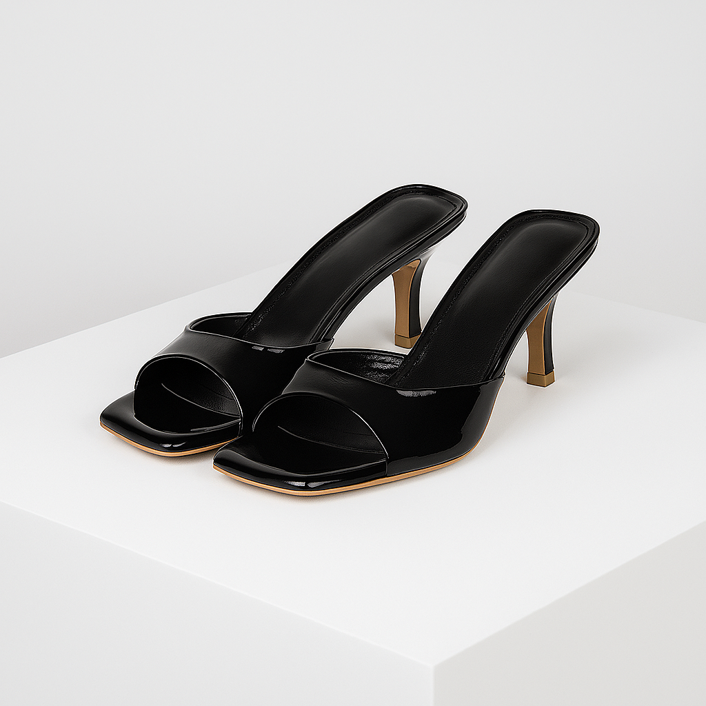 Women's Vegan Leather Open Toe Mule Heels | Sleek All-Day Comfort Design 0