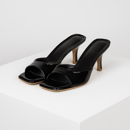 Women's Vegan Leather Open Toe Mule Heels | Sleek All-Day Comfort Design 0