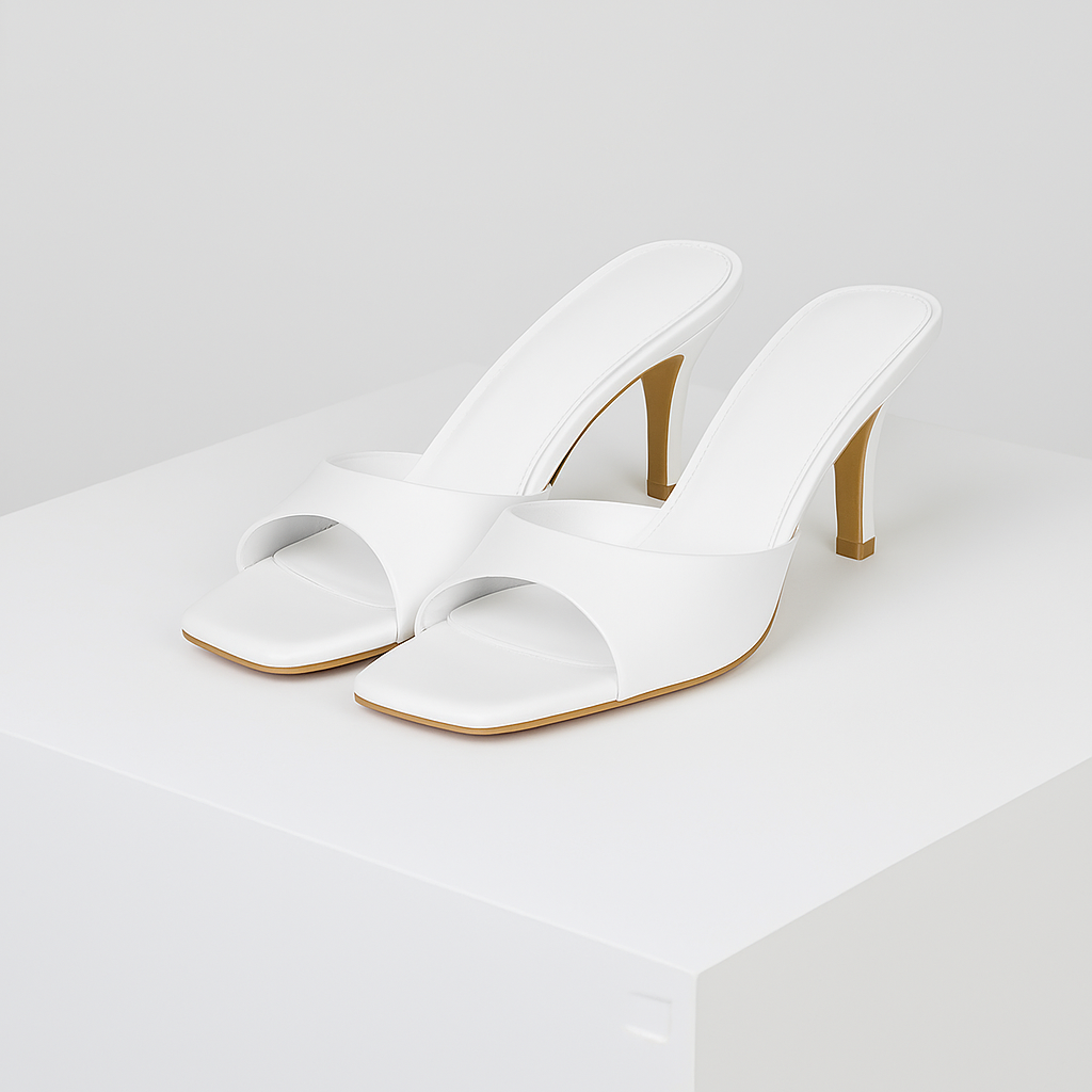 Women's Vegan Leather Open Toe Mule Heels | Sleek All-Day Comfort Design 3