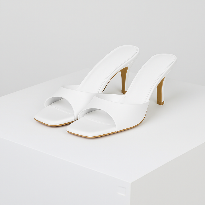 Women's Vegan Leather Open Toe Mule Heels | Sleek All-Day Comfort Design 3