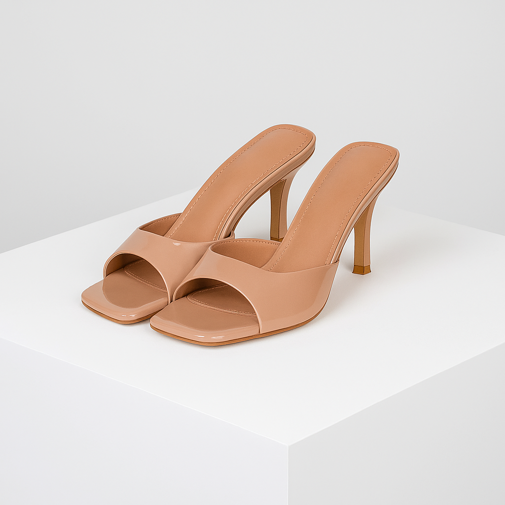 Women's Vegan Leather Open Toe Mule Heels | Sleek All-Day Comfort Design 4