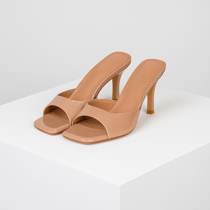 Women's Vegan Leather Open Toe Mule Heels | Sleek All-Day Comfort Design 4