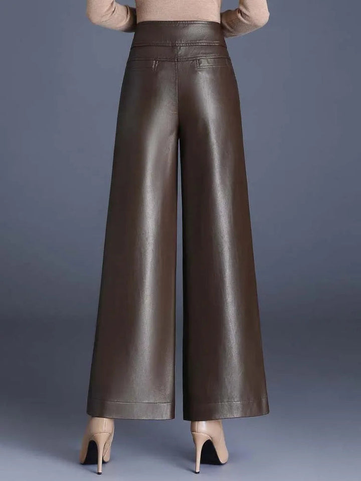 Women's Vegan Leather Wide-Leg Pants | Sleek Glossy Comfort Fit 1